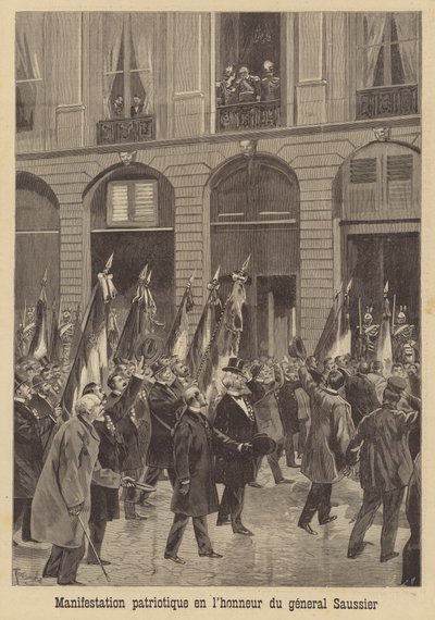 Patriottische demonstratie ter ere van Generaal Saussier door French School